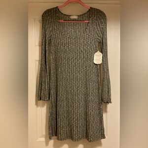 Altar’d State Bell Sleeve Olive Green Ribbed Shift Dress
